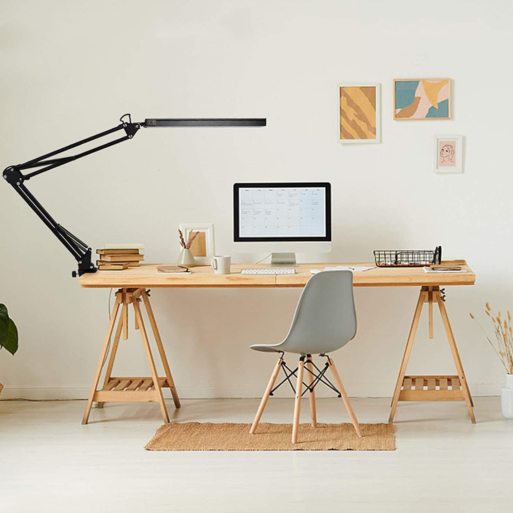 LED Desk Lamp with Clamp Desk Lamp with Light and Adjustable Swing Arm Clip-on Eye-Care