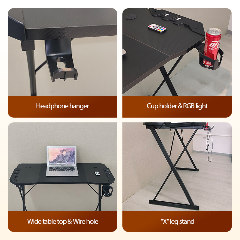 Yijiang Smart Gaming Desk LED Colorful Lamp Game Atmosphere Light Modern Metal Frame Black Wood Surface 3-Year Warranty Game