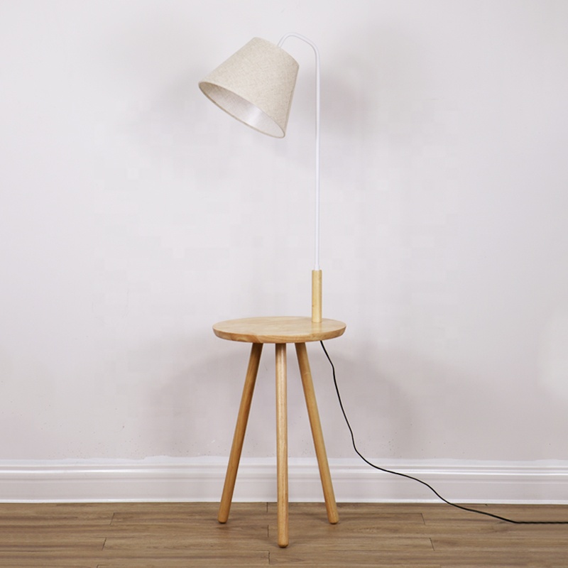 FCC Factory Functional Wooden Standing Lamp for Living Room Hotel Led Arc with Table Standing Home Decor Floor Lamp