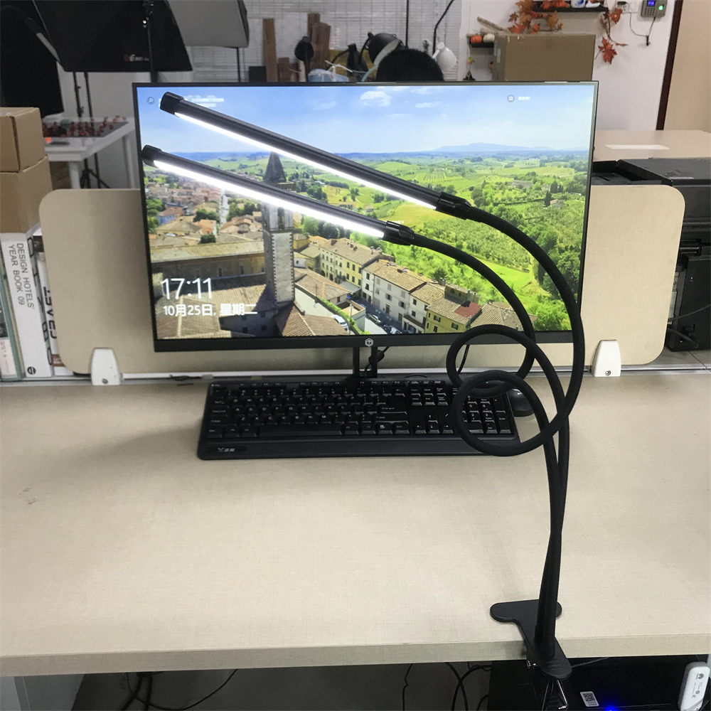 Living Room Reading Lamp with Clamp USB Powered Table Lamps Flexible Gooseneck Clip on Double Lights LED Desk Lamp