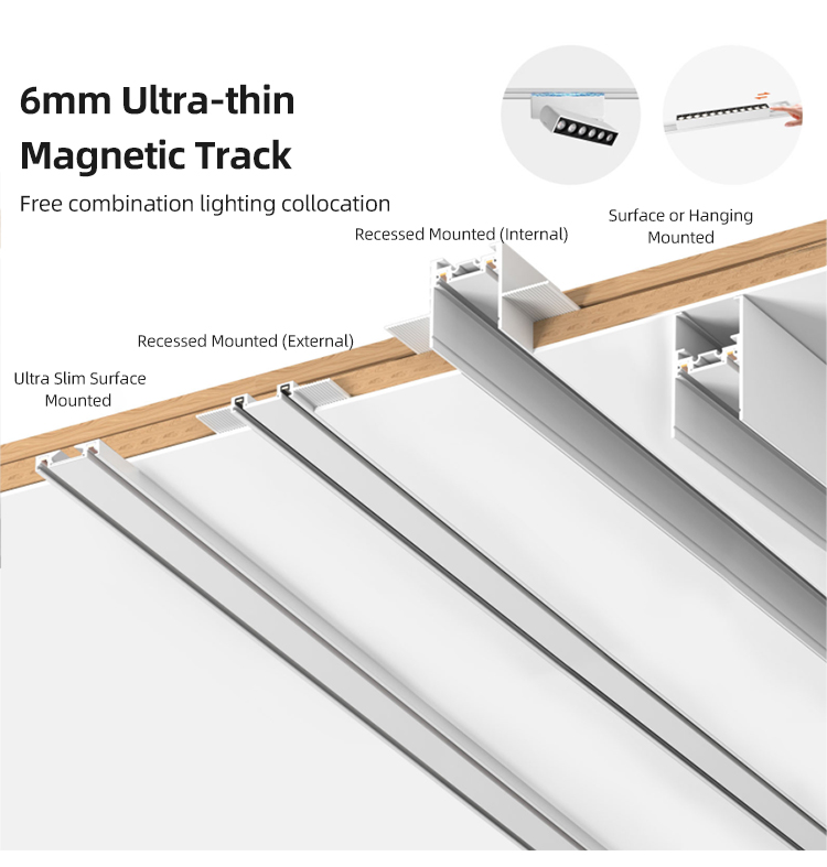 Ultra Slim Magnetic Track Rail Light System 48V Magnetic Led Track Light Smart Tuya Magnetic Track Light