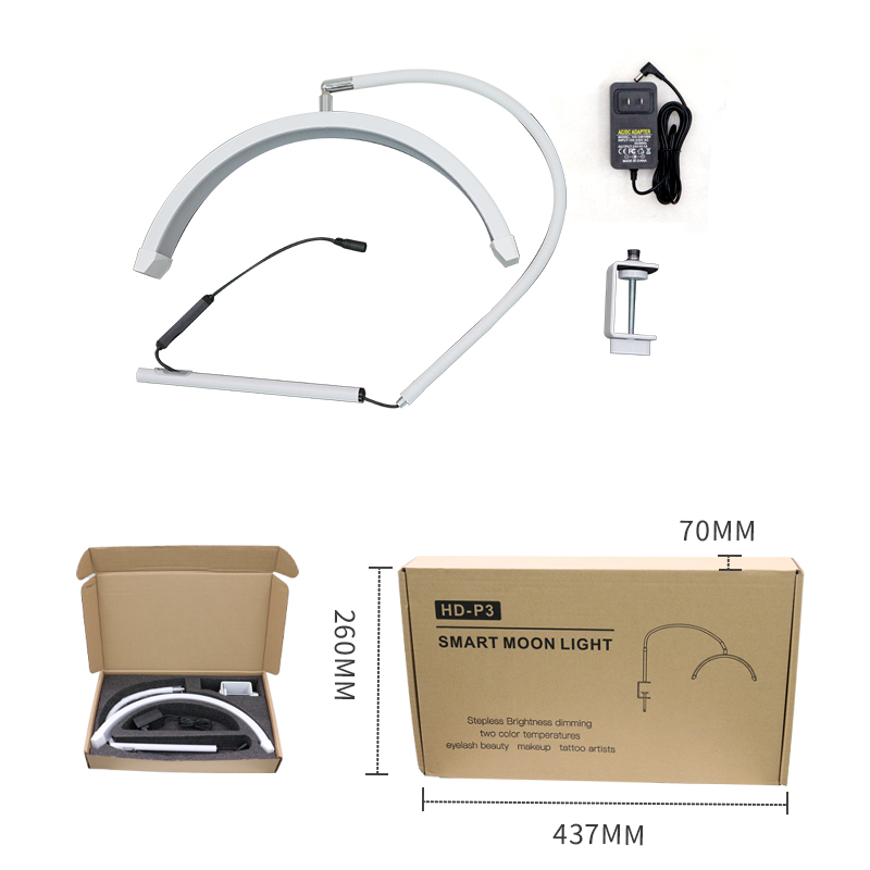 HD-P3 16 Inch Desktop Soft Pipe Clamp Half-moon Beauty Lamp 20W Bedside Embroidery Manicure Eyebrow Eyelash Lamp