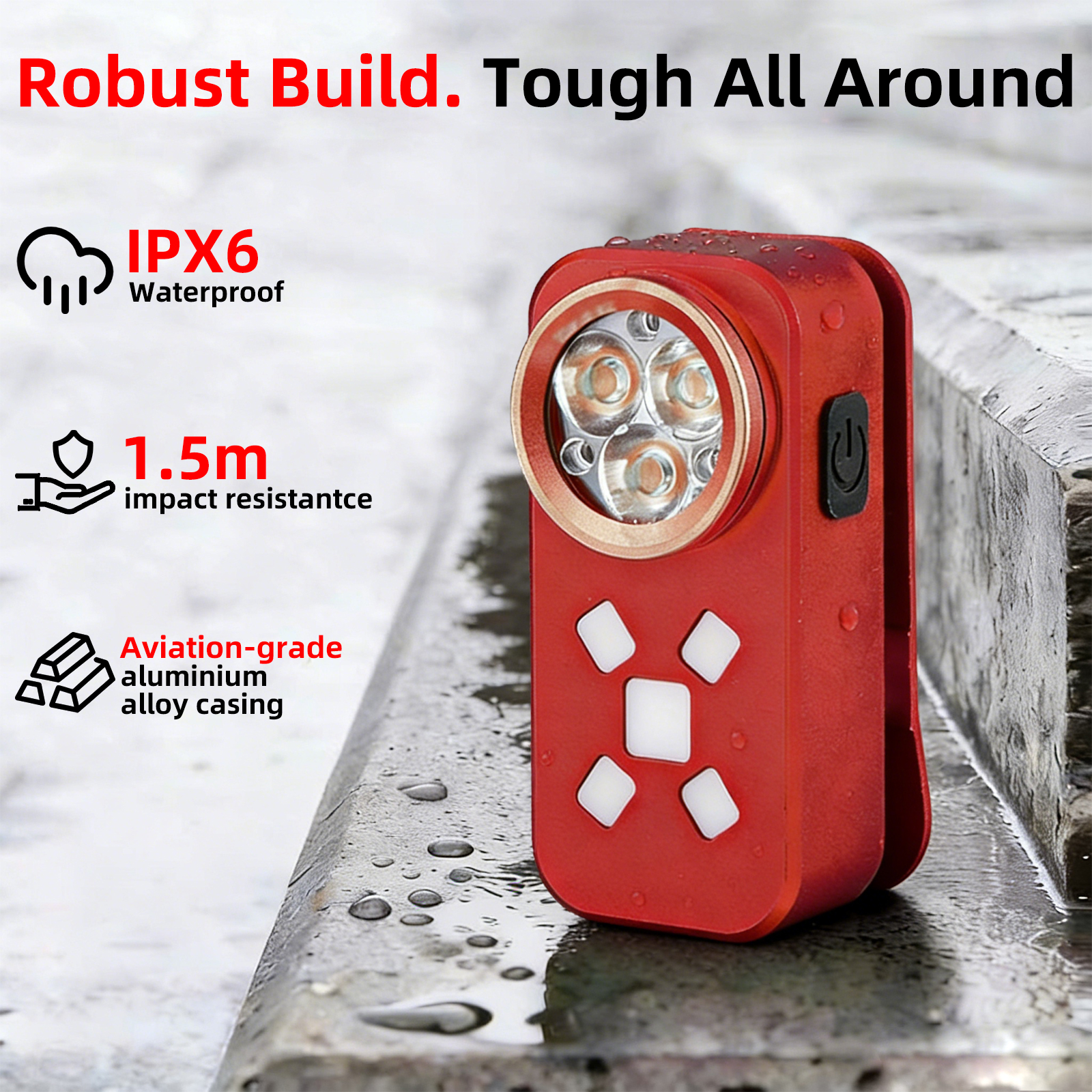 Vivid Red Compact Clip-On Multi-Functional Magnetic Rechargeable IPX6 Waterproof Pocket Work Light