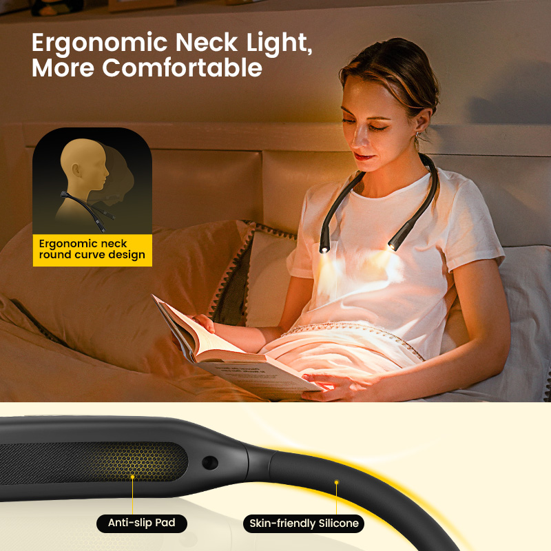 Glocusent Portable USB Rechargeable LED Dimmable 5 Brightness Levels 1200mAh Flexible Adjustable Neck Reading Light