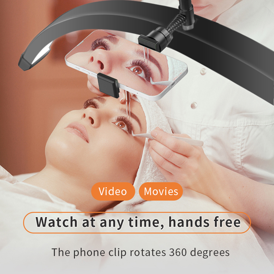 Professional Eyelash Lamp LED Beauty Desktop Light with Clamp for Manicure Repair Eyelash Salon Crescent Lamp with Phone Clip