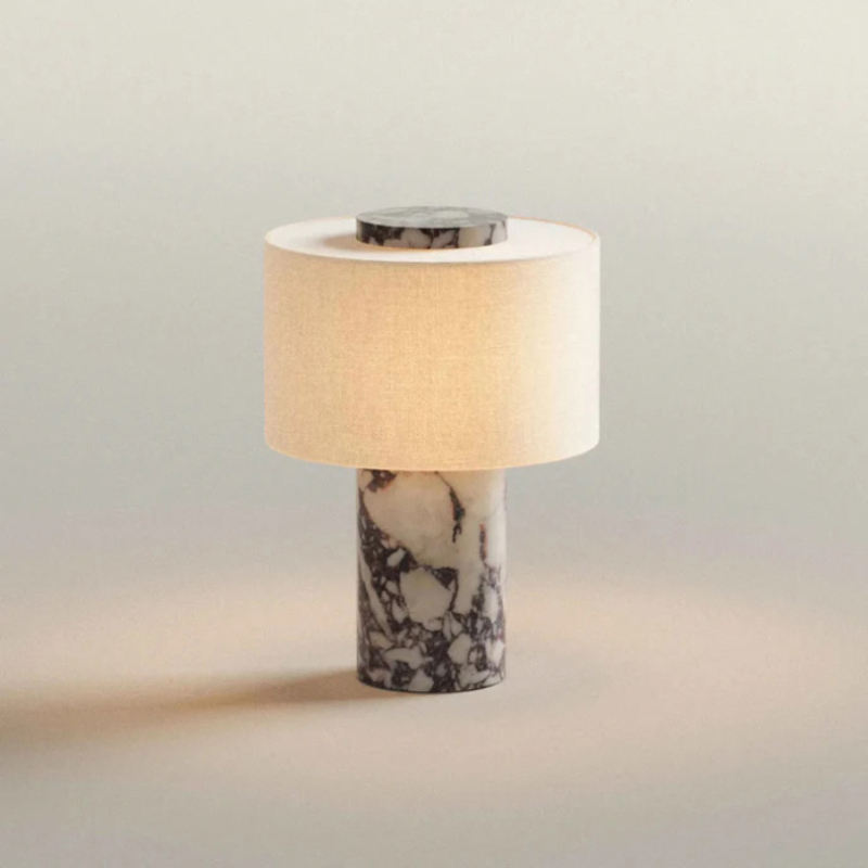 Luxury Marble Table Lamp With Fabric Shade | Modern Decorative Bedside Light For Living Room &amp; Bedroom