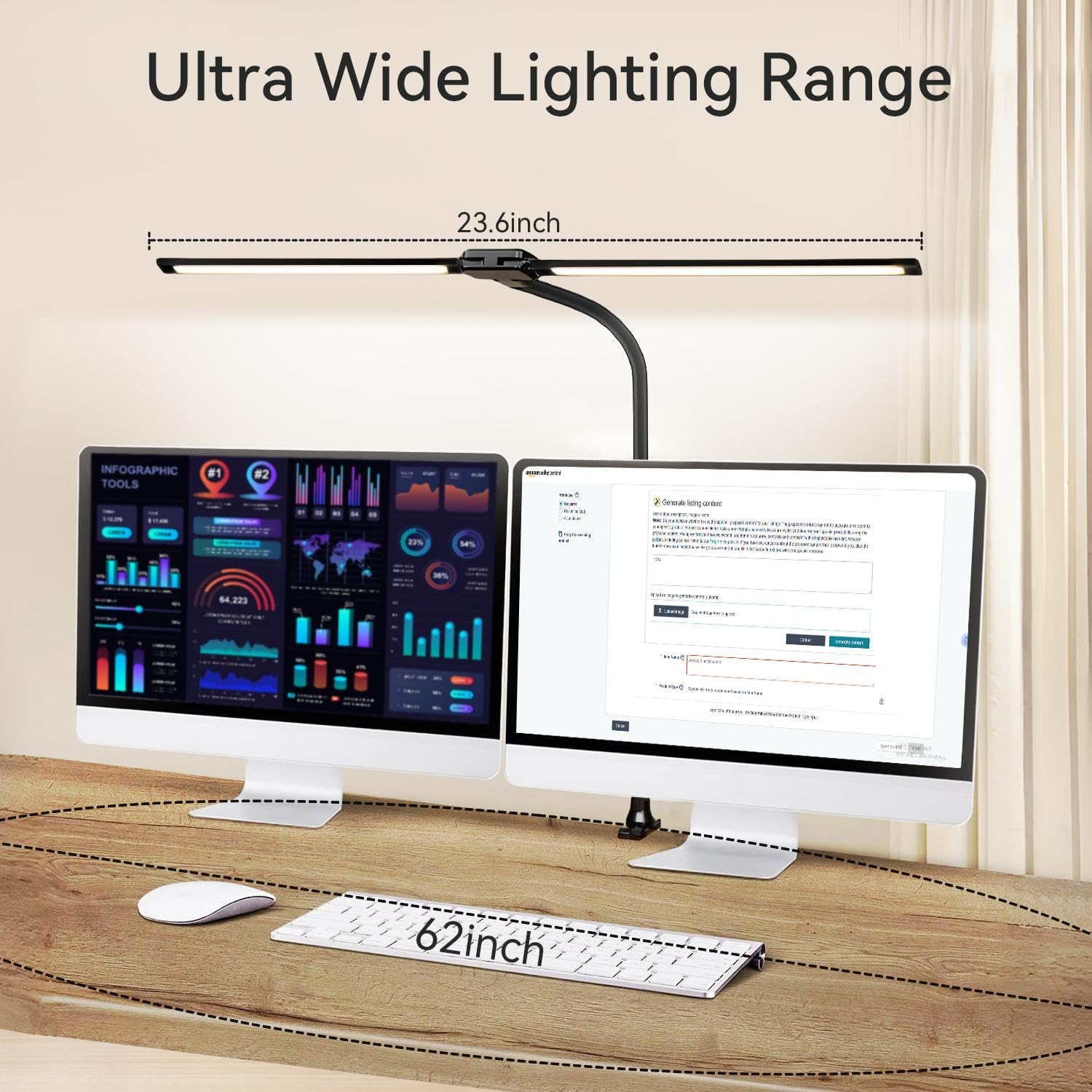 LED Desk Lamp Double Head Modern Black Architect Desk Lights Home Office Clamp 3 Color 5 Brightness Long Flexible Gooseneck Eye