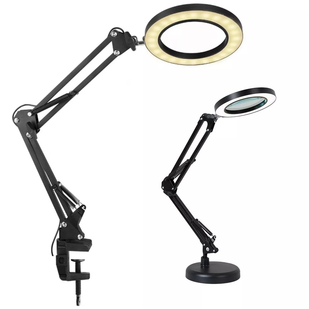 CSX Magnifier Lamp USB Clip-on Smart Table Lamp Adjustable Swing Arm LED Magnifying Desk Lamp Glass Light with Clamp