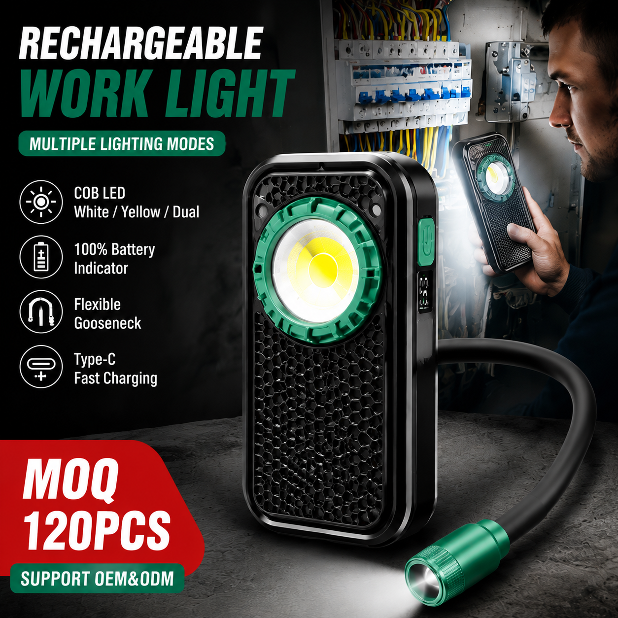 New Stock COB Magnetic 360 Flexible Gooseneck Clip-on Emergency Torch Work Light Waterproof Dimmable USB-C Portable
