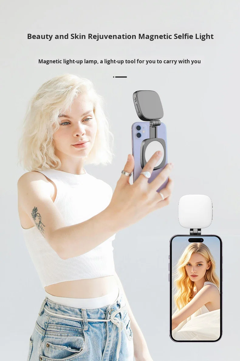 Cross-Border Pocket Light Magnetic Phone Fill Light Mirror Mini Clip-On Adjustable Color Temperature 3000K-6500K Battery-Powered