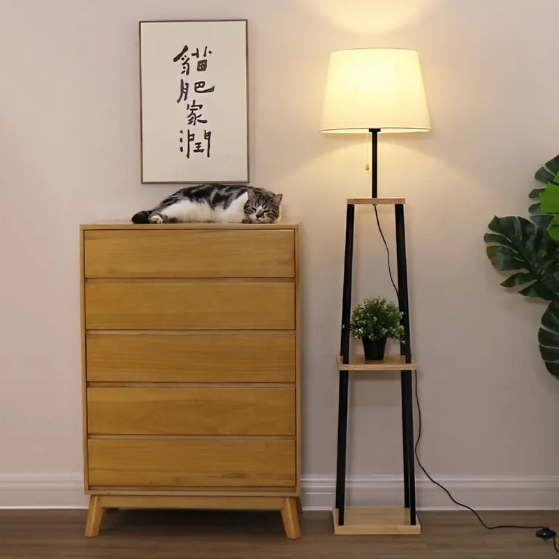 FCC Factory Functional Wooden Standing Lamp for Living Room Hotel Led Arc with Table Standing Home Decor Floor Lamp