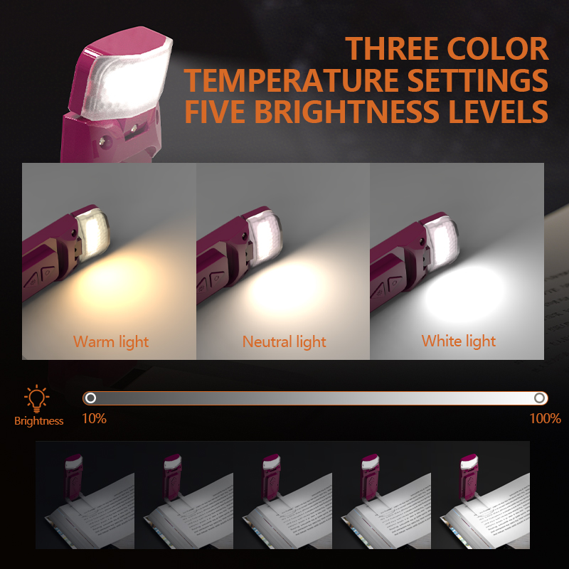 Anti-Glare Eye Care USB Rechargeable Mini LED Book Reading Light Portable Bookmark Adjustable Brightness Foldable Home Bedroom