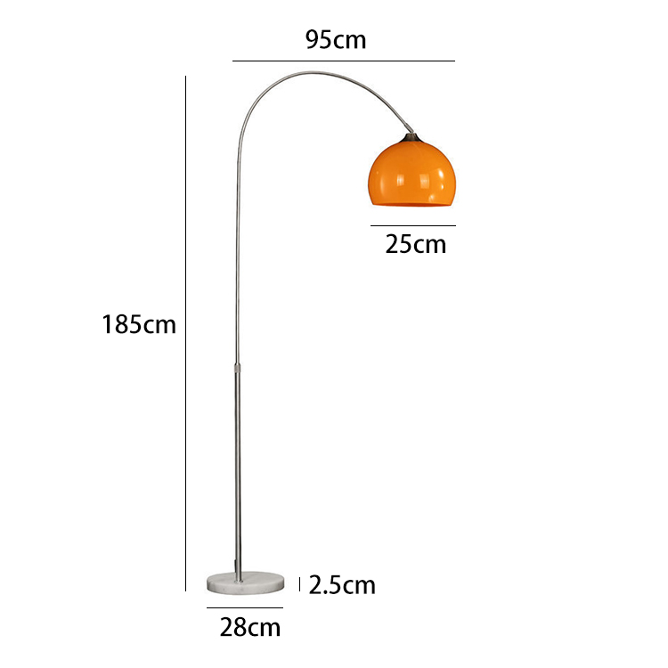 Arc Floor Lamp Orange Glass Shade Stainless Steel Curved Standing Lamp for Living Room Reading Corner Modern Home Decor Lighting
