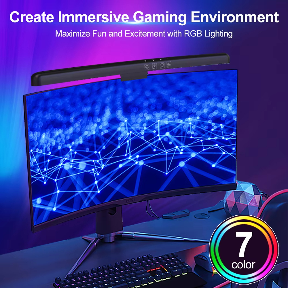Computer Monitor Light Bar RGB Screen Hanging Lights Curved Dimming Screen USB LED Reading Gaming Table Lamp Bar Room Home Decor
