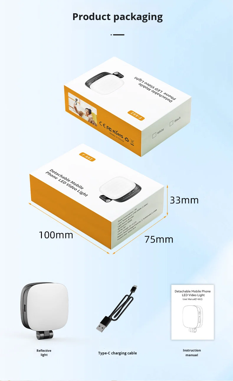 Cross-Border Pocket Light Magnetic Phone Fill Light Mirror Mini Clip-On Adjustable Color Temperature 3000K-6500K Battery-Powered