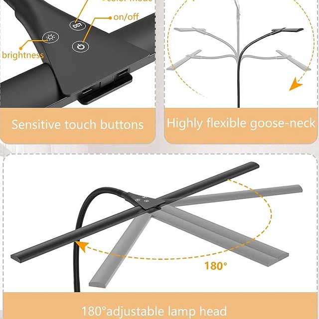 Brightest Led Workbench Office Table Lamp Modern Clip Flexible Goose-neck T-shape Clamp Desk Lamp