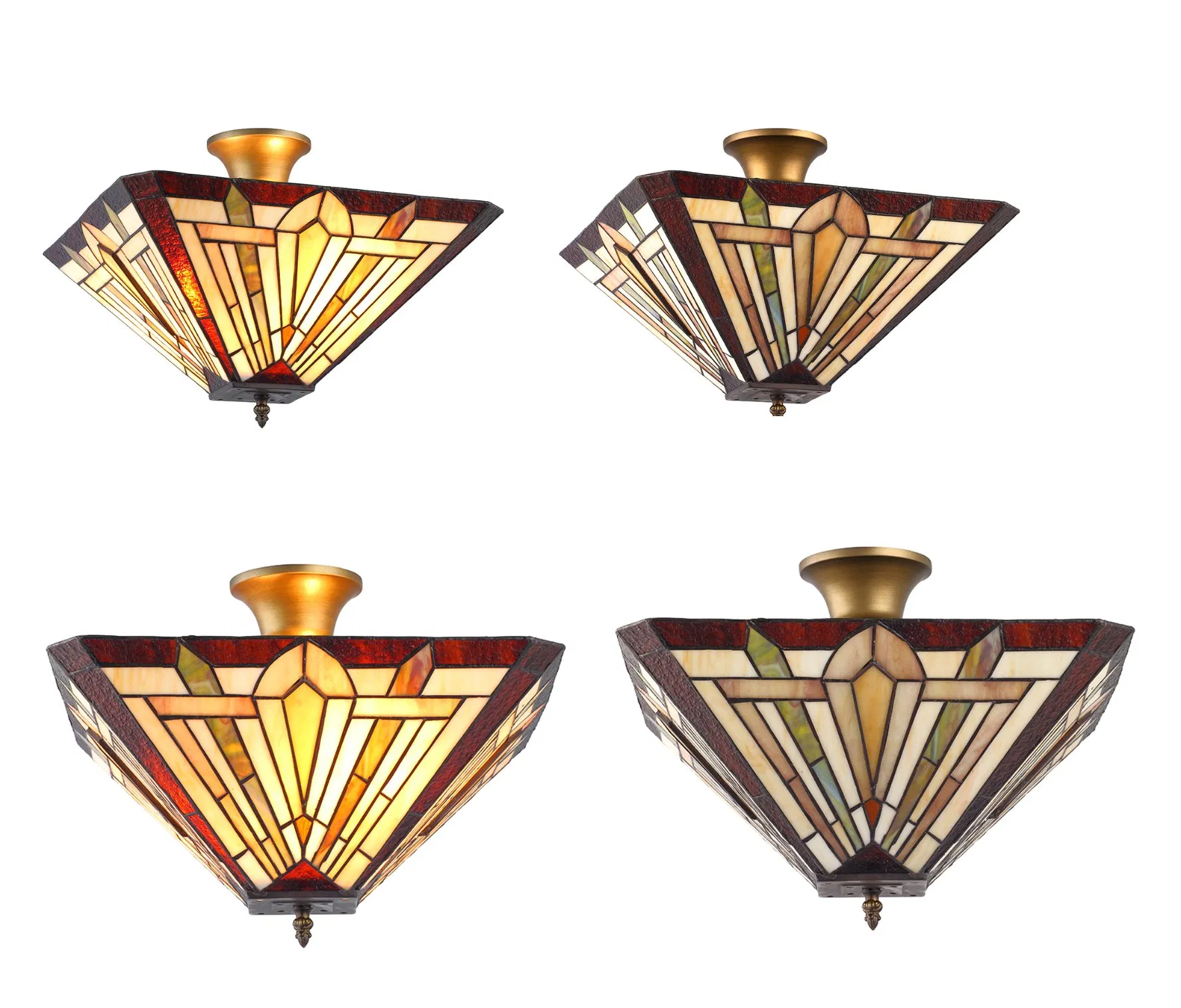 Vintage Mission Table Lamp Stained Glass in Tiffany Style Mayan Pyramid
