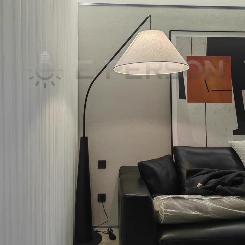 Modern E27 Arc Floor Lamp with Cone Base Minimalist LED Hanging Shade Standing Light for Living Room &amp; Office