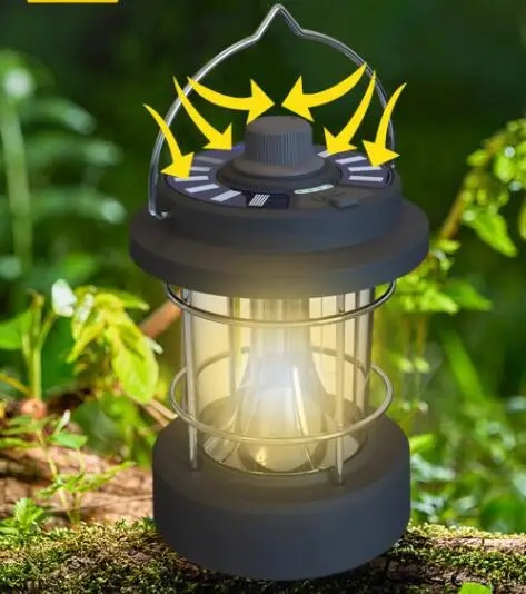 Outdoor Colorful LED USB Rechargeable Flashlight Solar Portable Tent Lantern Camping Lamp