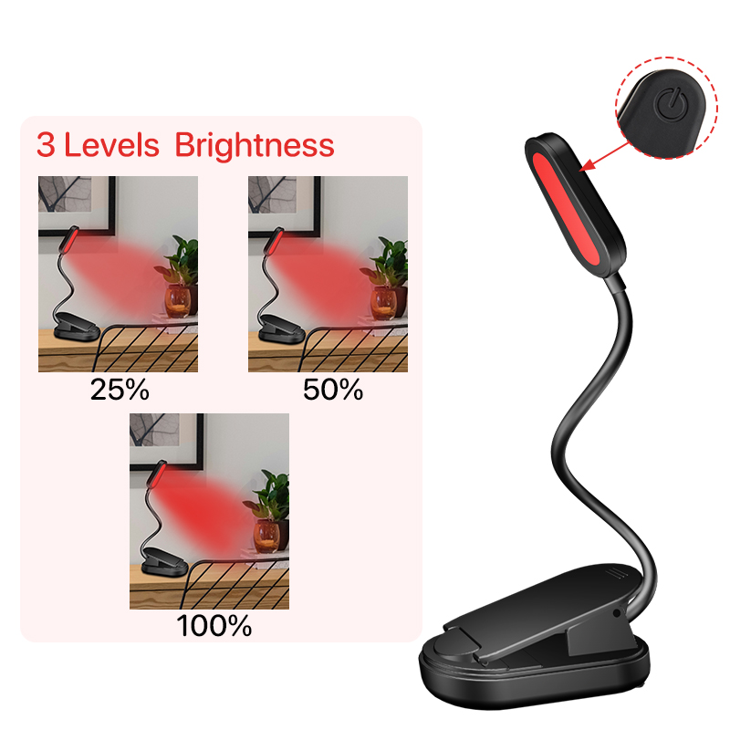 LED Rechargeable Book Light for Reading in Bed Book Lamp Light Eye Caring Color Temperatures Stepless Dimming Brightness