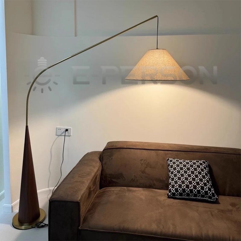 Modern E27 Arc Floor Lamp with Cone Base Minimalist LED Hanging Shade Standing Light for Living Room &amp; Office
