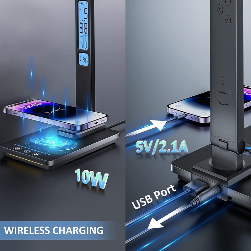 Smart LED Desk Lamp with Wireless Charger, LCD Display &amp; Timer, Foldable Table Lamp for Work &amp; Reading
