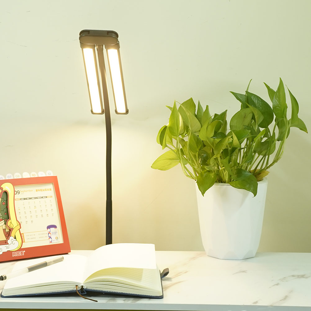 Eye-Care European White Architect Light Clamp Smart Double Head Computer Monitor Table Clip Lamp Adjustable Flexible Gooseneck