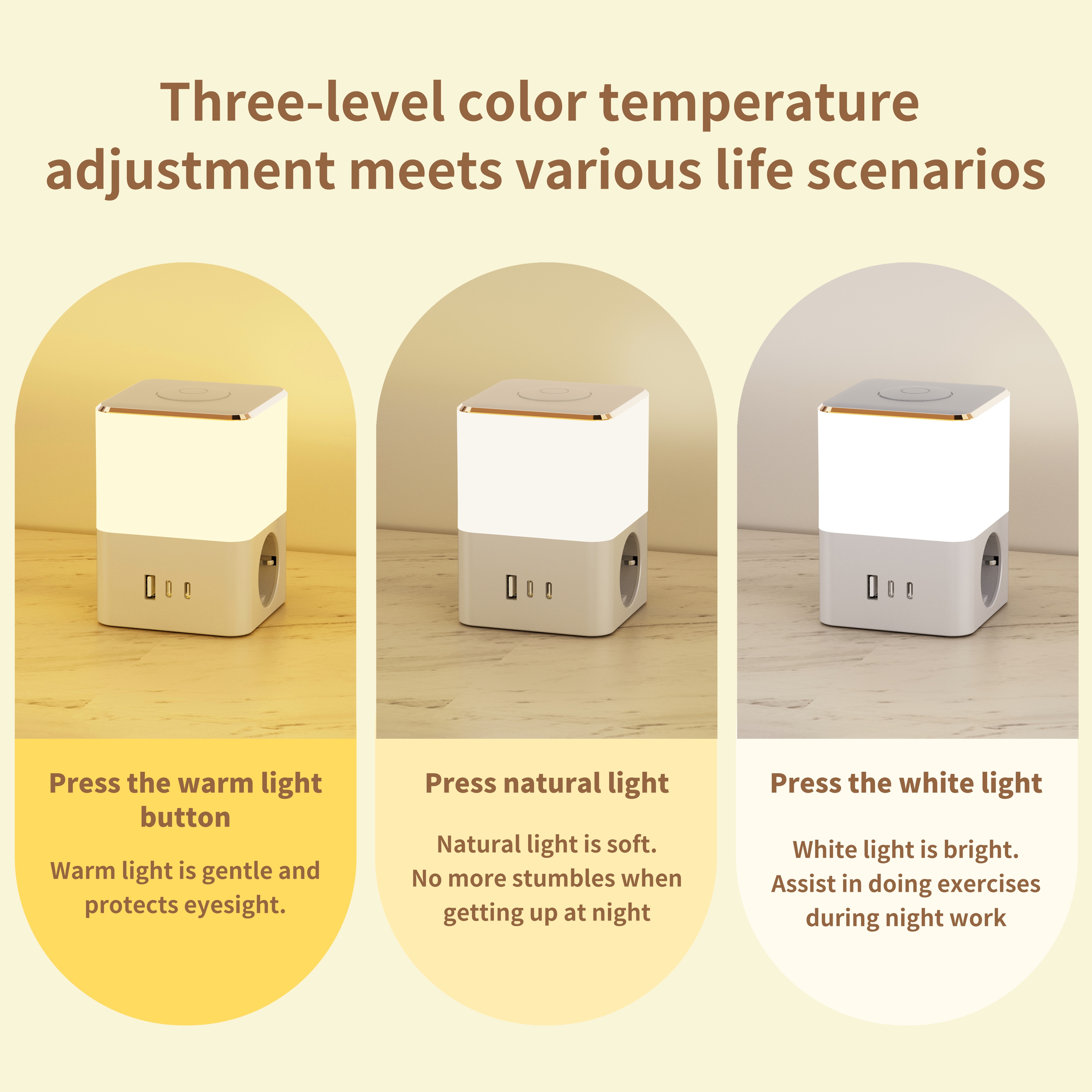 2026 Creative Nightlight Socket Desk Lamp Socket 2 Outlets Power Strip Multi-Function European EU/Germany Touch Switch With USB