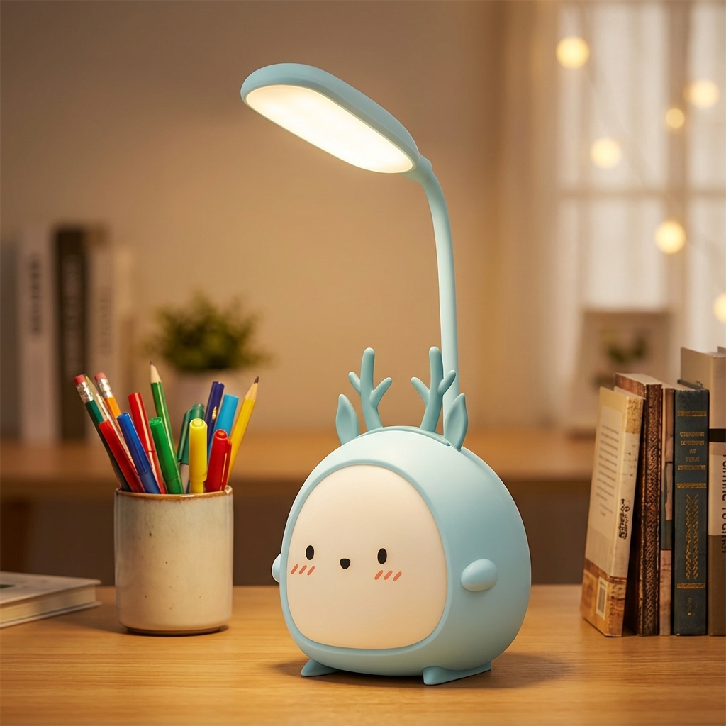 Cute Animal ABS USB Rechargeable Dimmable High CRI 80 Warm Cool Light (3000K-6000K) Electric LED Desk Dormitory Table Lamp