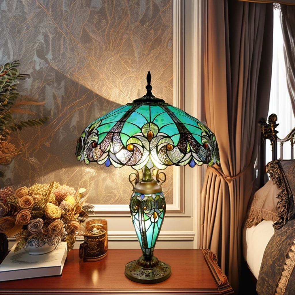 Vintage Tiffany Style Table Lamp Handmade Stained Glass For Bedroom Living Room Home Office