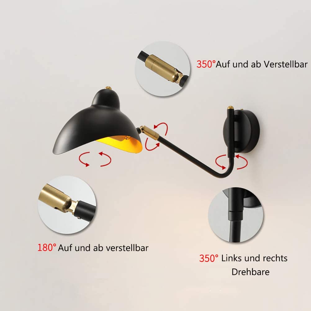 New Hot Sale Bedroom Indoor Reading Wall Mounted Light Flexible Adjustable Arm Vintage Industrial Iron Swing Arm Wall Lamp