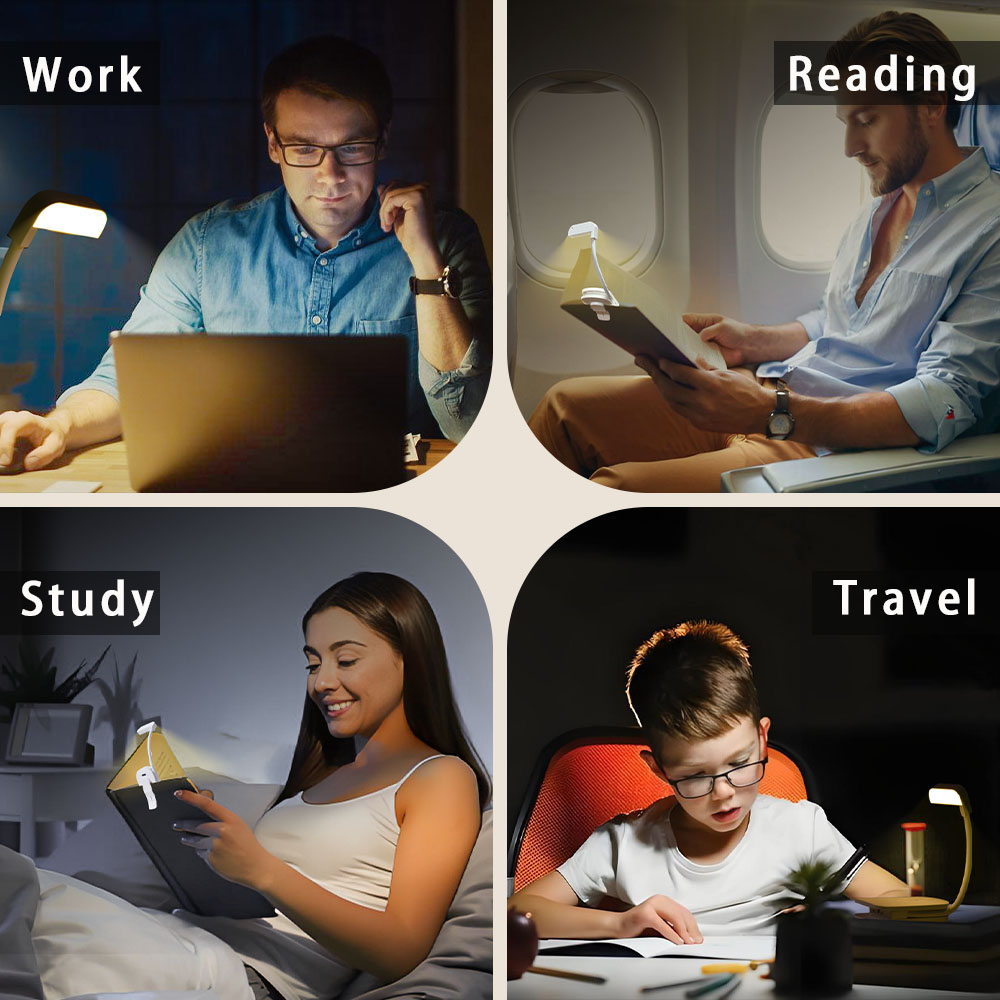 Portable Student Bedside Clip Book Light Modern Style Three Level Dimming LED Reading Lamp With Eye Care Feature
