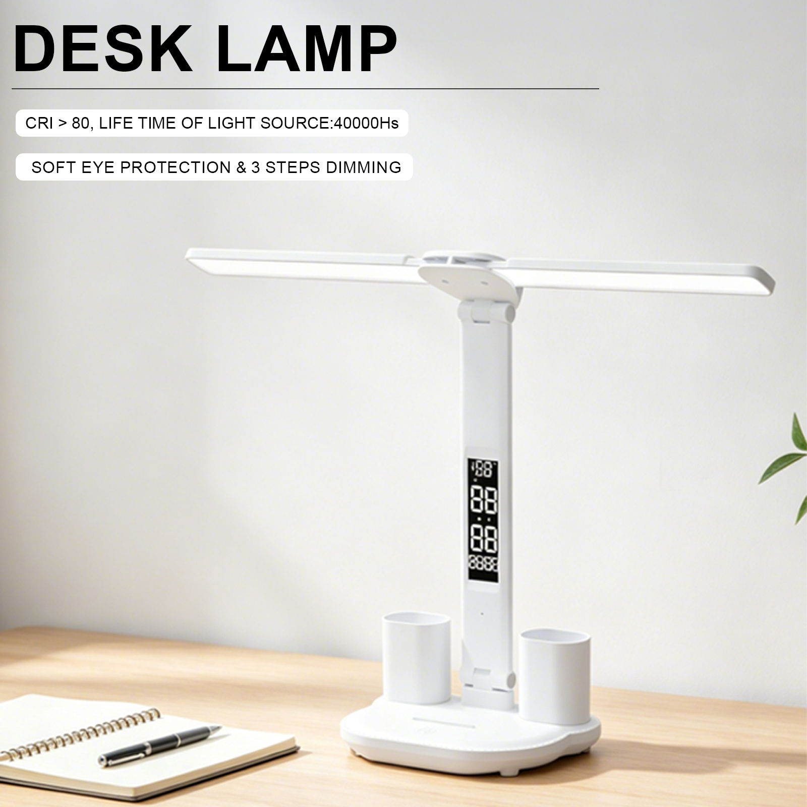 LED Desk Lamp Eye Protection Table Lamp for Study Desk Calendar Pen Holder Dimmable Touch Control Folding Reading Light Home