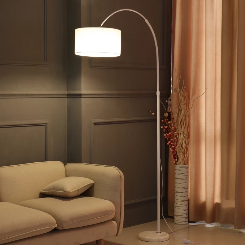 Minimalist Hotel Lighting Fabric Shade Black White Iron Adjustable Arc Floor Standing Lights Modern Floor Lamp for Living Room