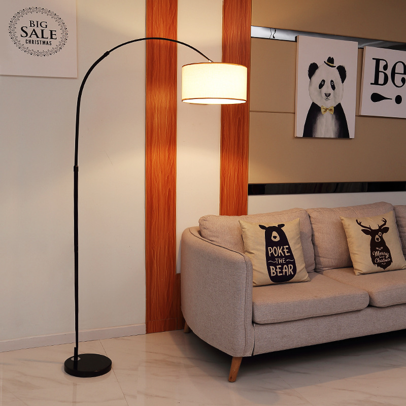 Minimalist Hotel Lighting Fabric Shade Black White Iron Adjustable Arc Floor Standing Lights Modern Floor Lamp for Living Room