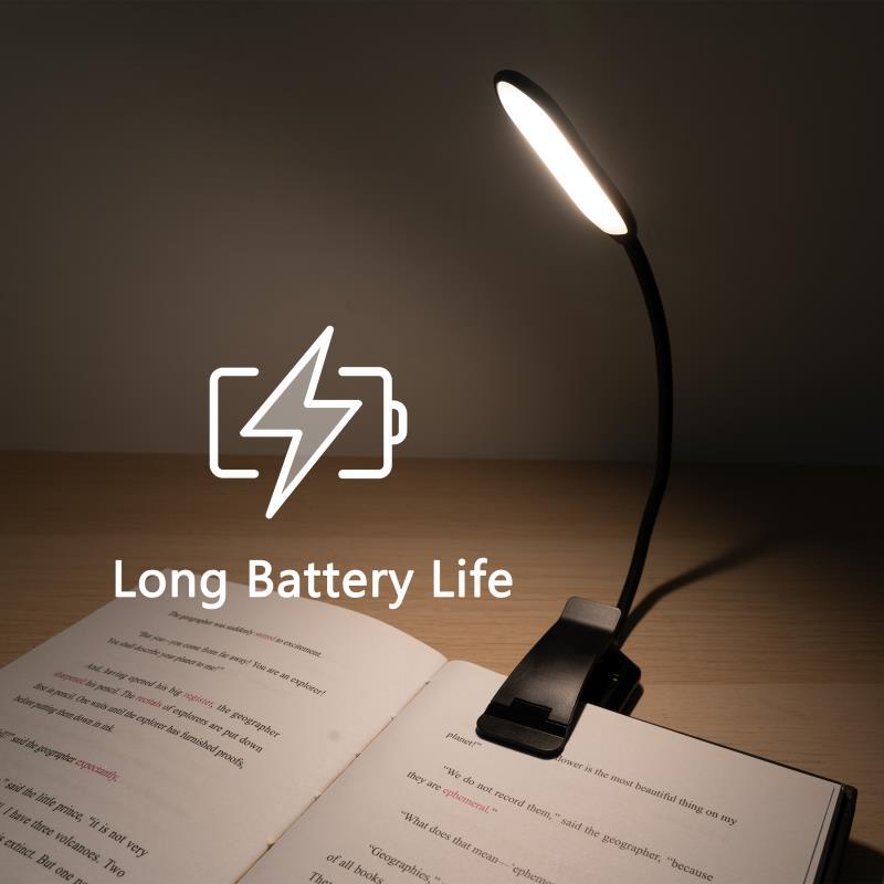 Eye-Caring Clip On LED Book Light Flexible Gooseneck Portable Reading Lamp Rechargeable With Stepless Dimmingfor Bed Kids