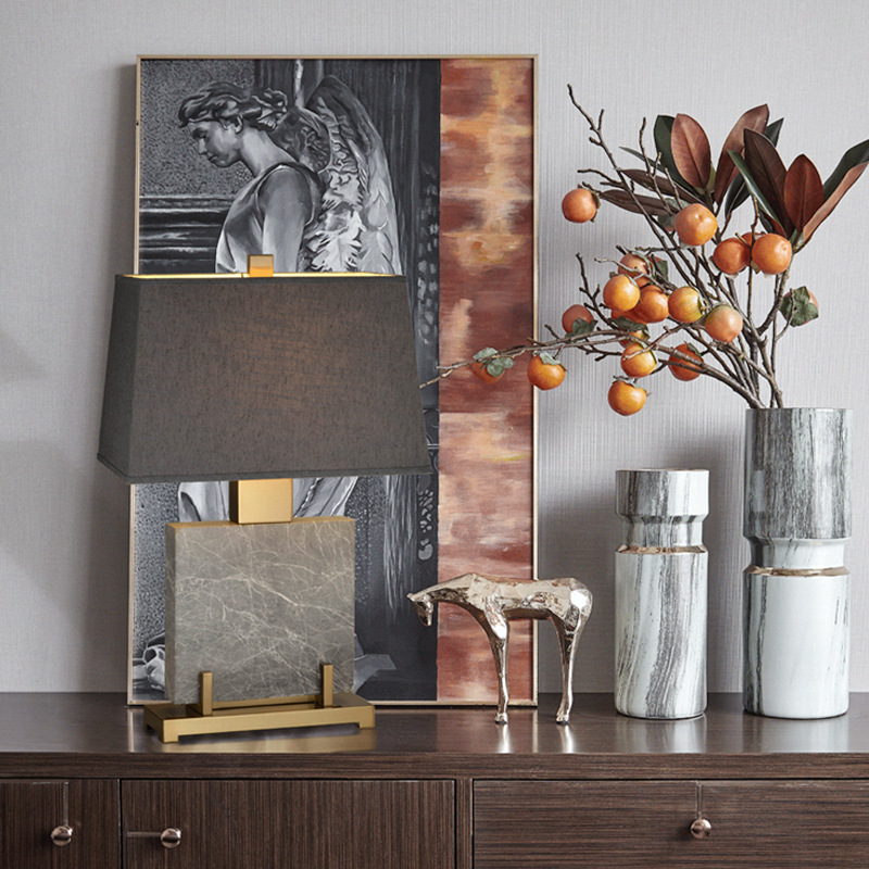Modern Postmodern American Simple Bedroom Bedside Table Lamp AC Powered LED Gray Marble Design