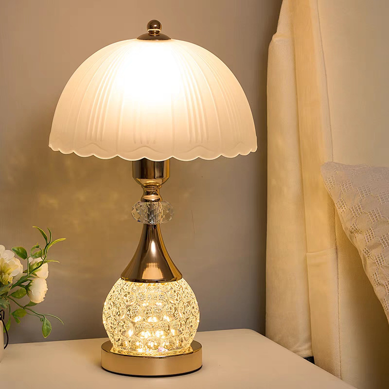 Stylish Dual-Switch Crystal Bedside Lamp Remote-Controlled Table Lamp