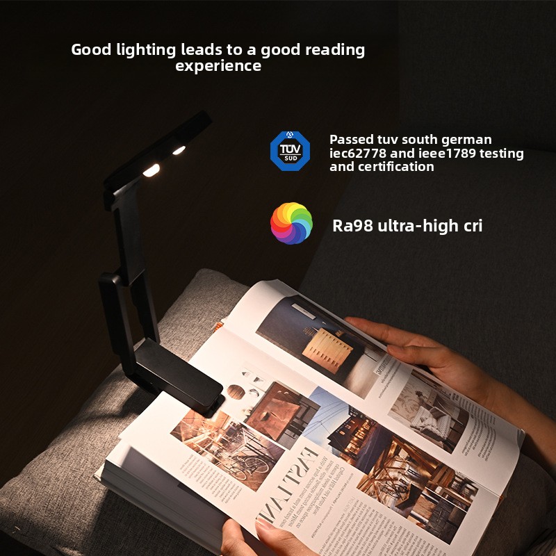 Cross-border Rechargeable LED Clip Reading Lamp Mini Folding Portable Clip Book Eye Protection Small Table Lamp Black High CRI
