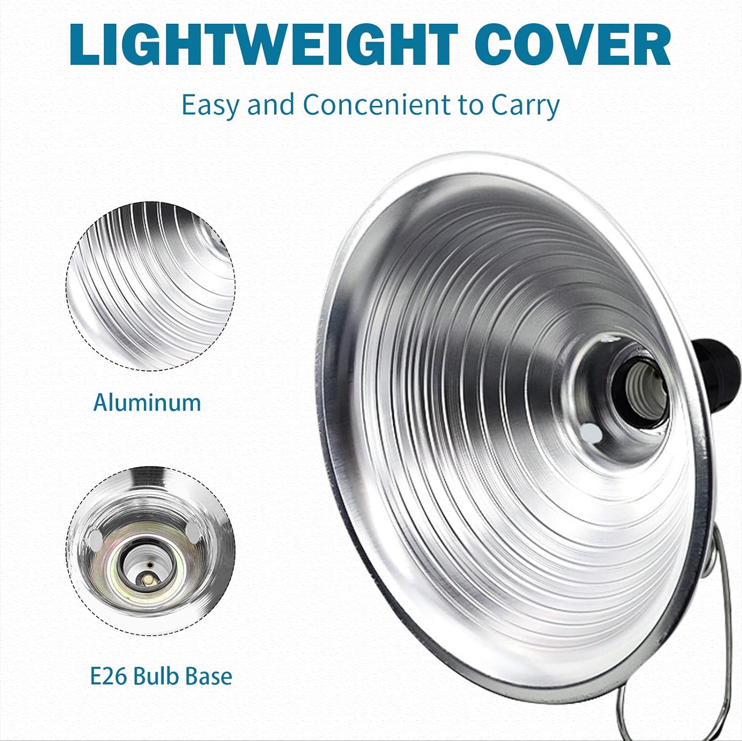 Clamp Lamp Light with Detachable 8.5 Inch Aluminum Reflector, 150 Watt E26 Socket (No Bulb Included), 6 Foot 18/2 SPT-2