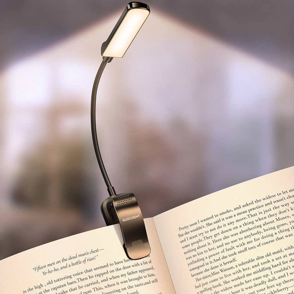 Glocusent New 13 LED Rechargeable Book Lamp Eye-Caring 3 Amber Colors Stepless Dimming Long Lasting Clip On Book Light