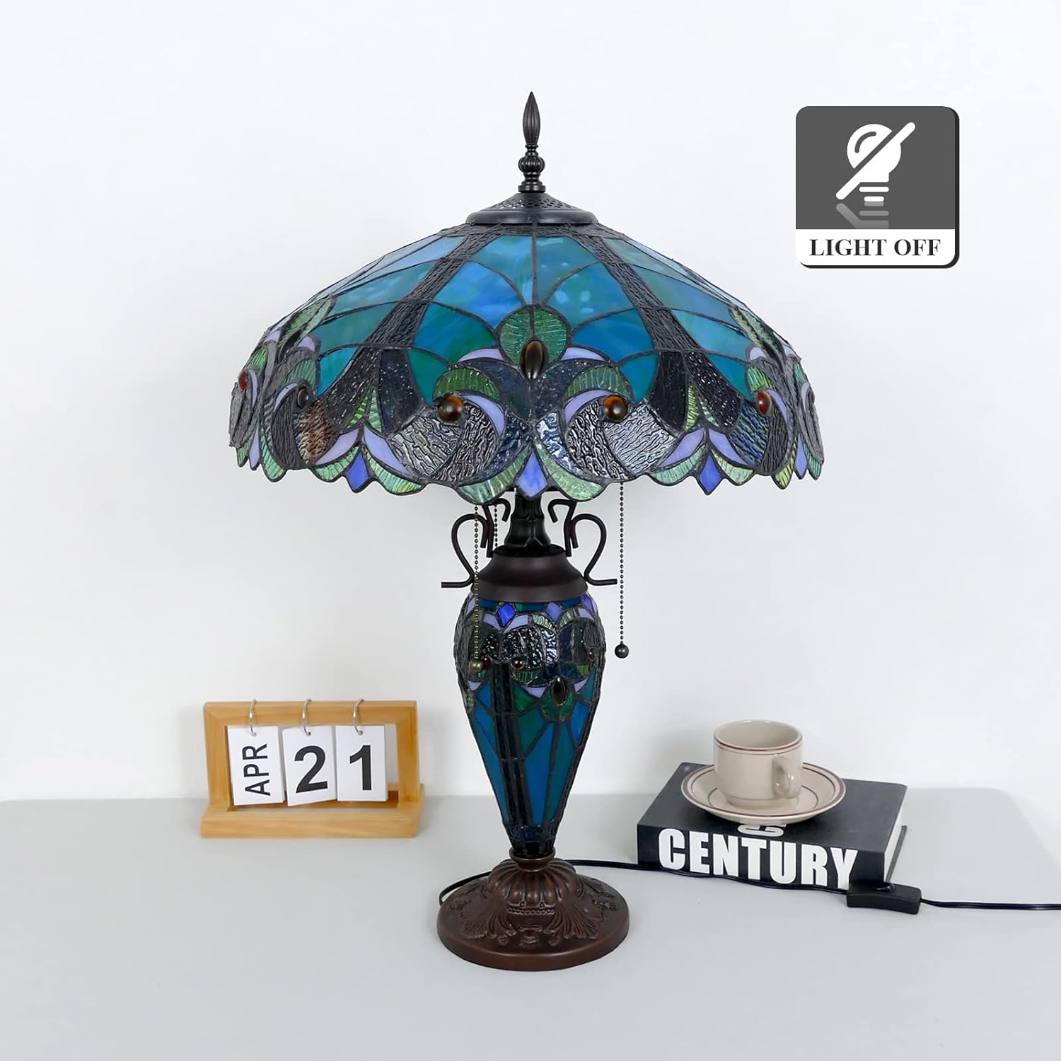Vintage Tiffany Style Table Lamp Handmade Stained Glass For Bedroom Living Room Home Office