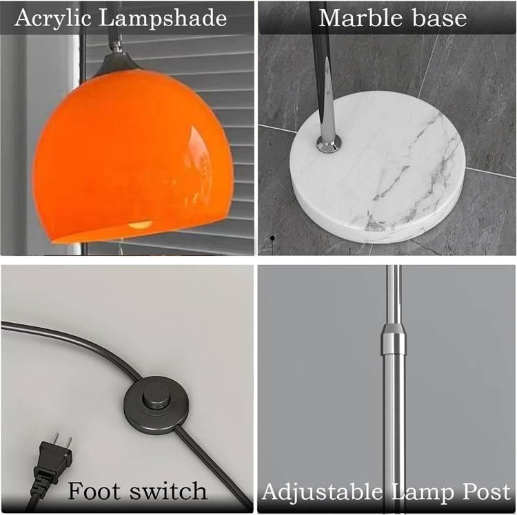 Orange Arc Floor Lamp Modern Tall Standing Light Adjustable Height Mid Century Arched Reading Lamp for Living Room Wholesale
