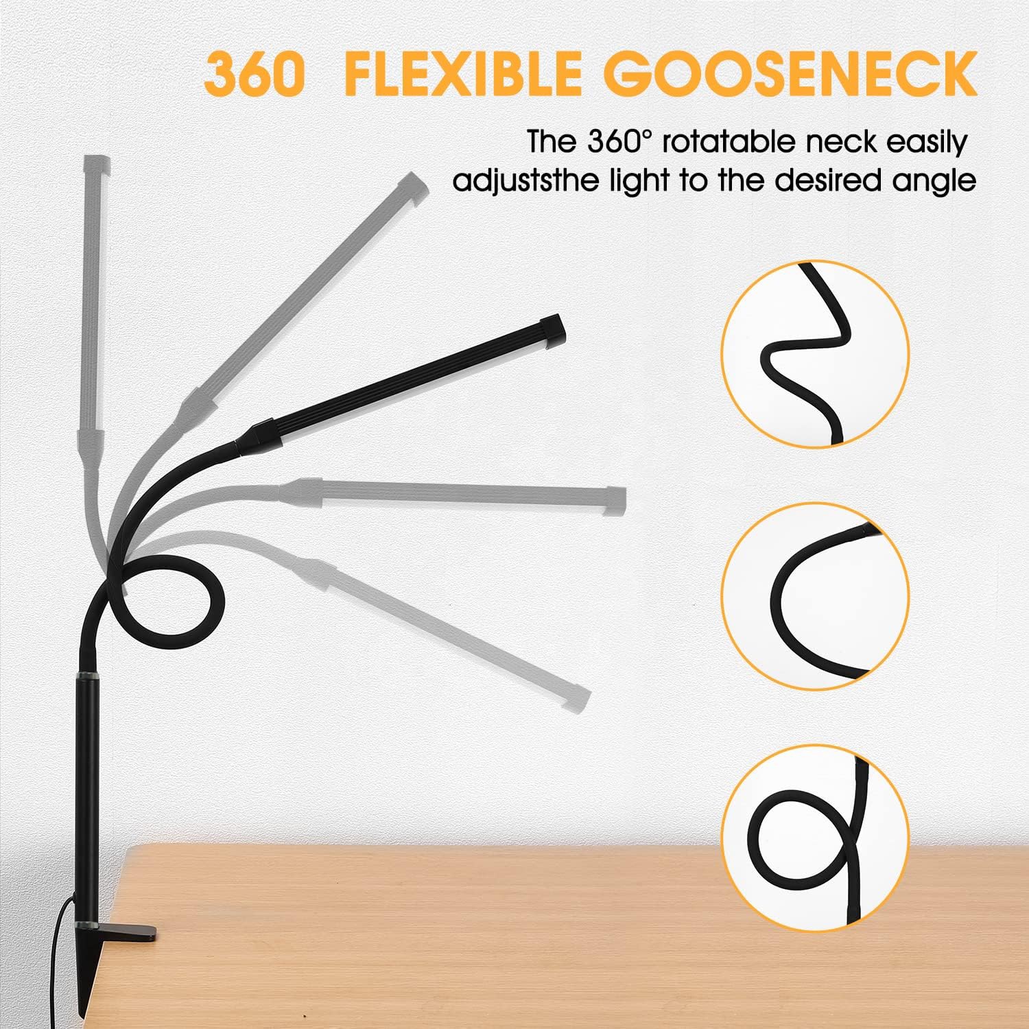 A Head Eye Protection Lamp Bow Clamp, 3 Color Modes &amp; 10 Brightness Flexible Gooseneck USB Desk Lamp for Home Office Makeup