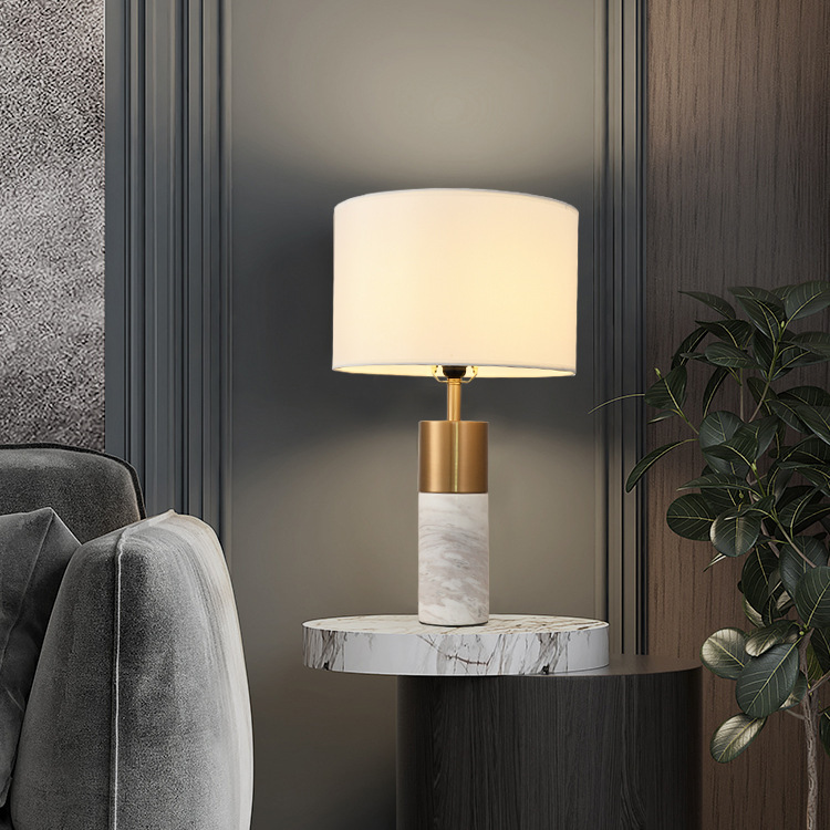 Nordic Luxury Gold Creative Bedside Desk Light Retro Bedroom Decorative Marble Base Brass Table Lamp