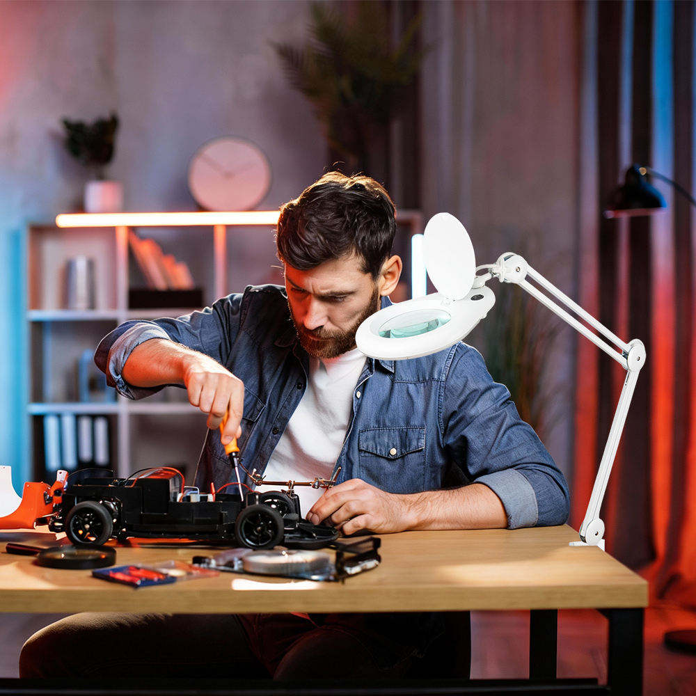Adjustable 3 Section Arm LED Clamp Lamp with HD Optical Lens and Shadowless Light for Repair and Crafts