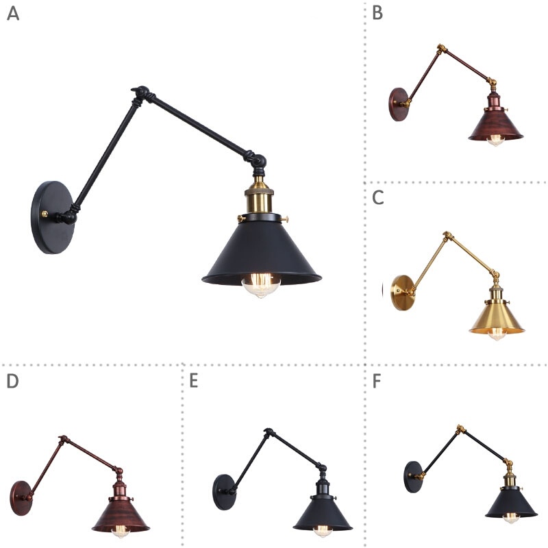 Adjustable Modern Arm Wall Swing Lamp Industrial Iron Body E26 Base Gold Shade 5000K Daylight for Living Room Recessed