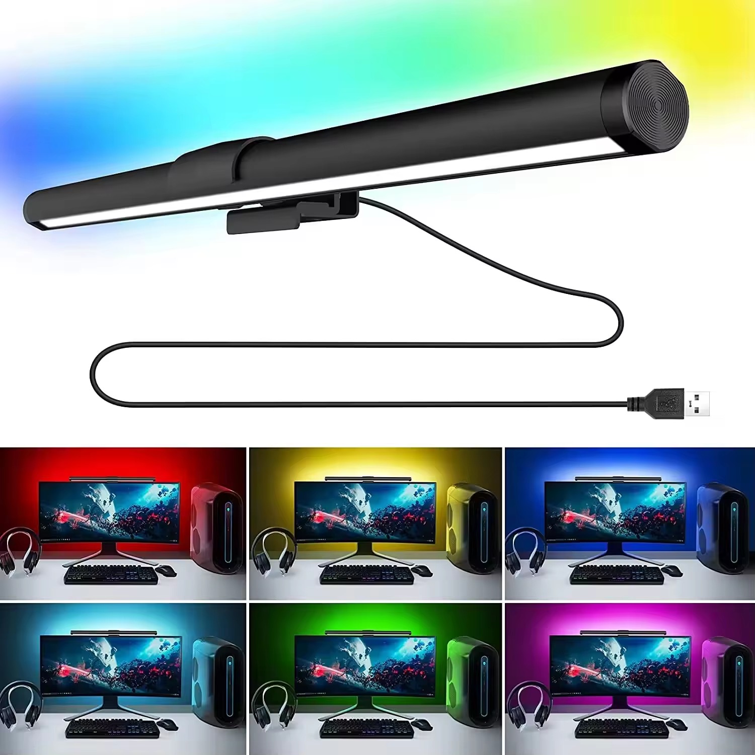 USB Powered Smart PC Monitor LED Screen Bar Lamp Modern Style Stepless Dimming Hanging CCT Light Office Eye App GS