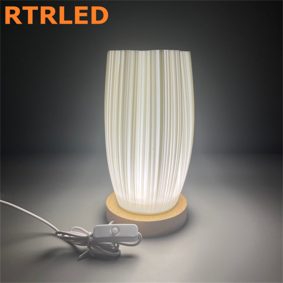 Nordic Style Unique Shape Bedside Lamp Wood Base USB Plug-in Dimmable Nightstand Lamp Creative 3D Printed Ruffled LED Table Lamp
