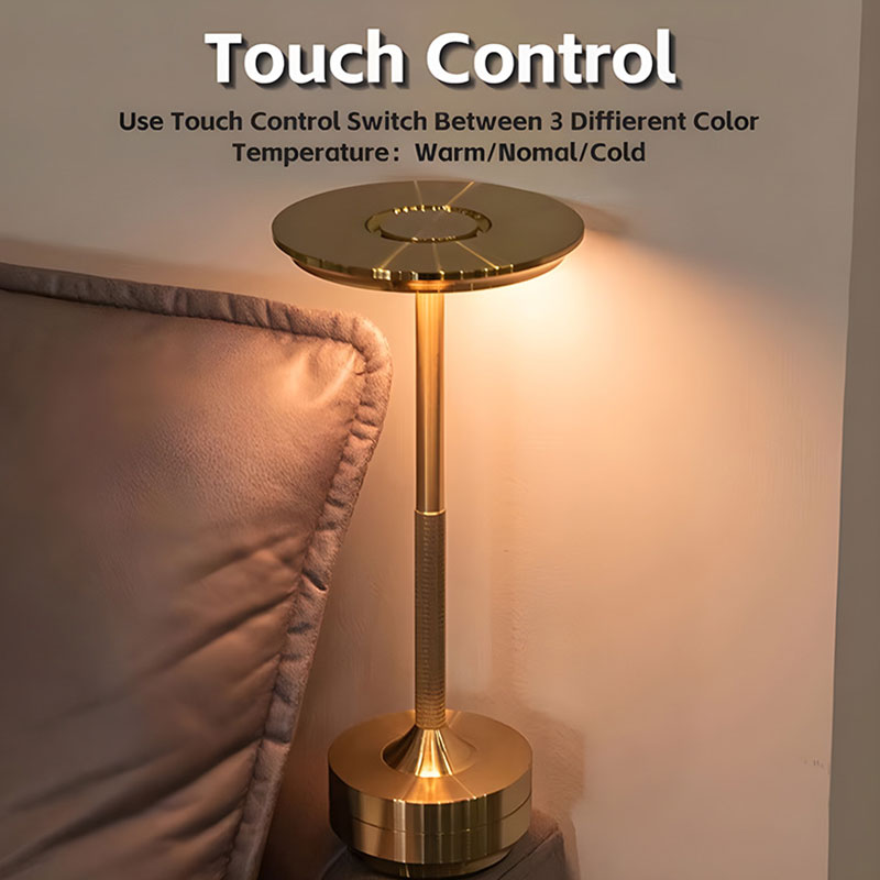 Joystar Metal USB Charging Touch Control Modern Luxury Gold Bedside Night Light Restaurant Cordless Rechargeable LED Table Lamp
